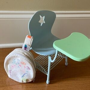 American Girl doll school chair and backpack